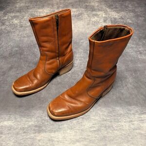 Vintage Dingo Campus Boots Brown Leather Toe Zip Up Western Boots Men's Size 8 D